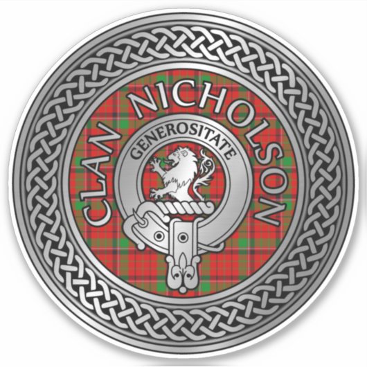 Clan Nicholson Crest & Tartan Knot Sticker (Voorkant)