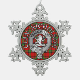 Clan Nicholson Crest & Tartan Tin Sneeuwvlok Ornament