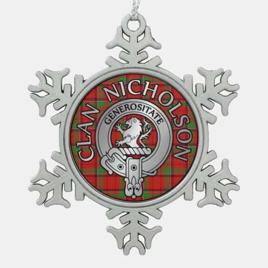 Clan Nicholson Crest & Tartan Tin Sneeuwvlok Ornament (Voorkant)