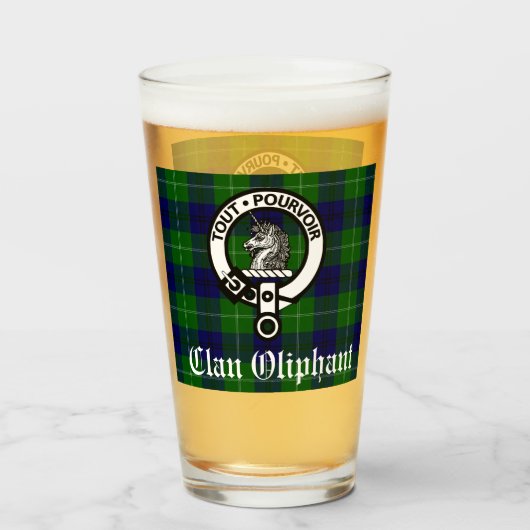 Clan Oliphant Crest Badge en Tartan Glass Glas (Voorkant gevuld)