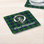 Clan Oliphant Crest Badge en Tartan Kartonnen Onderzetters (Schuin)
