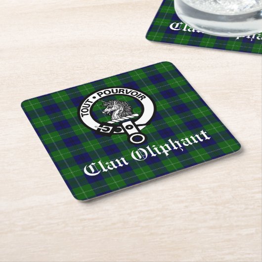 Clan Oliphant Crest Badge en Tartan Kartonnen Onderzetters (Schuin)