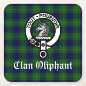Clan Oliphant Crest Badge en Tartan Kartonnen Onderzetters (Voorkant)