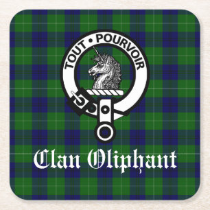 Clan Oliphant Crest Badge en Tartan Kartonnen Onderzetters