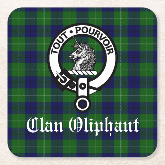 Clan Oliphant Crest Badge en Tartan Kartonnen Onderzetters (Voorkant)