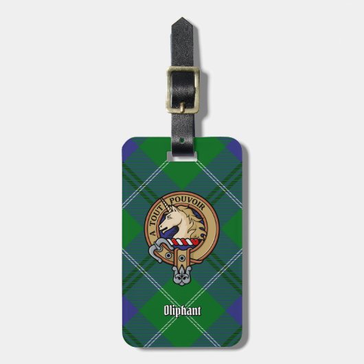 Clan Oliphant Crest boven Tartan Bagagelabel (Voorkant verticaal)