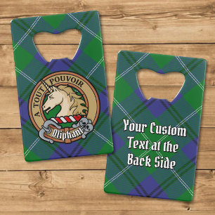 Clan Oliphant Crest boven Tartan Creditkaart Flessenopener