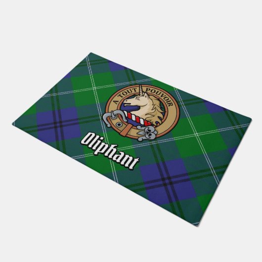 Clan Oliphant Crest boven Tartan Deurmat (Schuin)