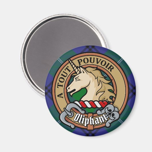 Clan Oliphant Crest boven Tartan Magneet (Voorkant / Achterkant)