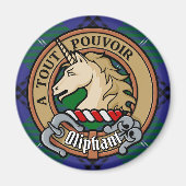 Clan Oliphant Crest boven Tartan Magneet (Voorkant)