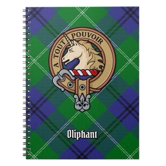 Clan Oliphant Crest boven Tartan Notitieboek (Voorkant)