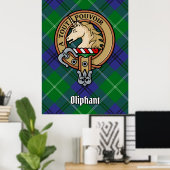 Clan Oliphant Crest boven Tartan Poster (Thuiskantoor)
