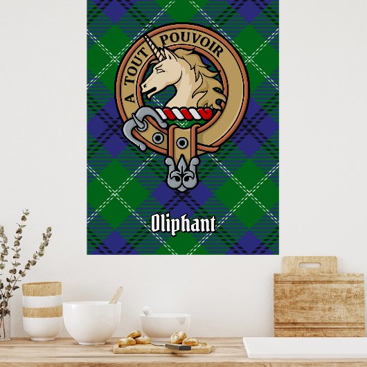 Clan Oliphant Crest boven Tartan Poster (Keuken)