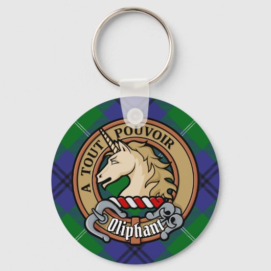 Clan Oliphant Crest boven Tartan Sleutelhanger (Voorkant)