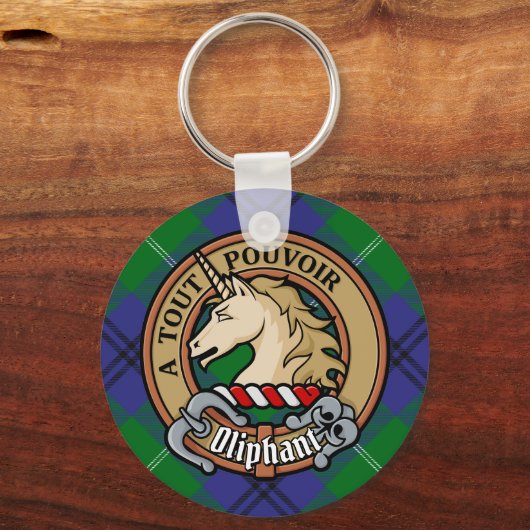 Clan Oliphant Crest boven Tartan Sleutelhanger (Voorkant)