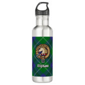 Clan Oliphant Crest boven Tartan Waterfles (Voorkant)