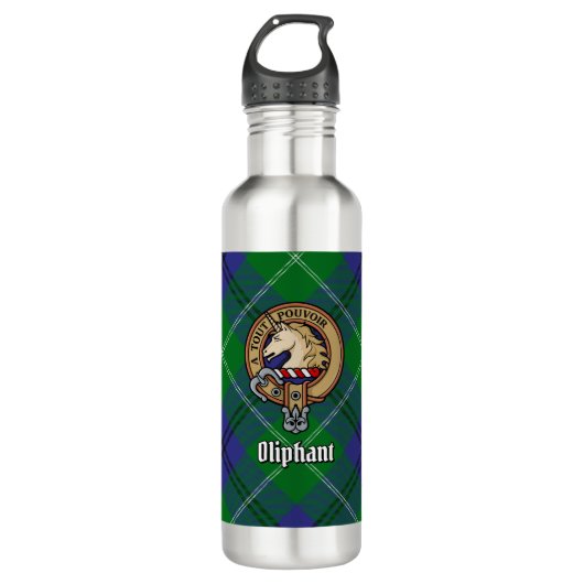 Clan Oliphant Crest boven Tartan Waterfles (Voorkant)