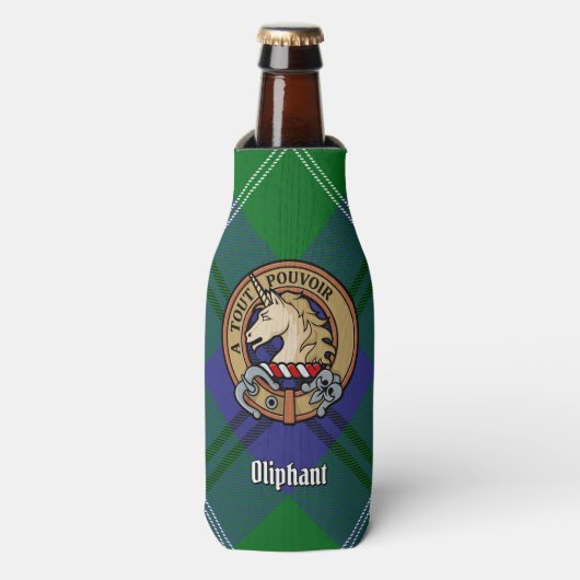 Clan Oliphant Crest over Tartan Bottle Cooler (Fles Voorkant)