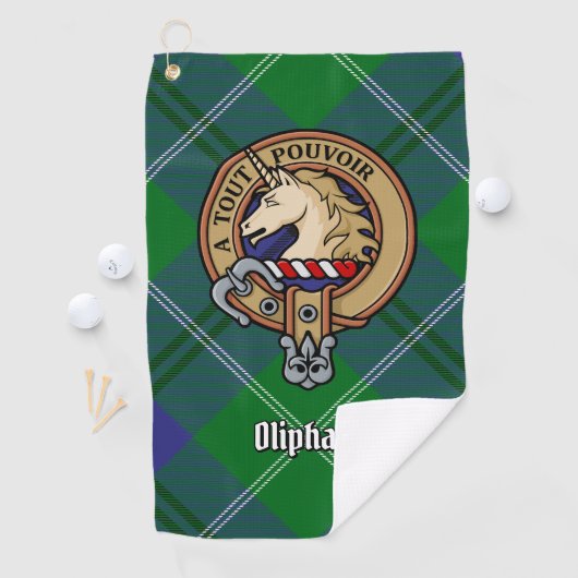 Clan Oliphant Crest over Tartan Golf Handdoek (Insitu)