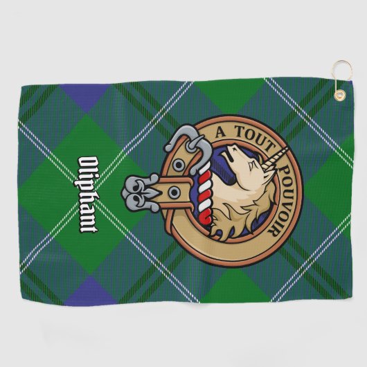 Clan Oliphant Crest over Tartan Golf Handdoek (Horizontaal)