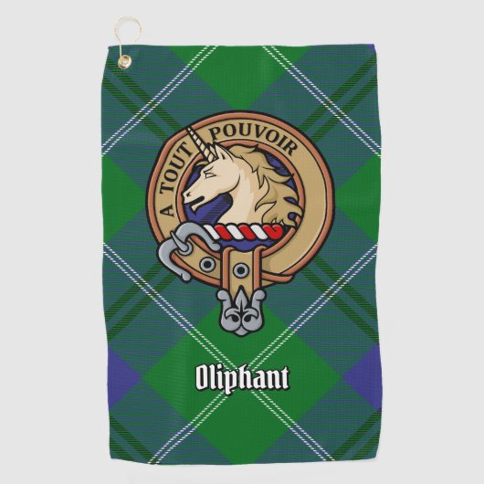 Clan Oliphant Crest over Tartan Golf Handdoek (Voorkant)