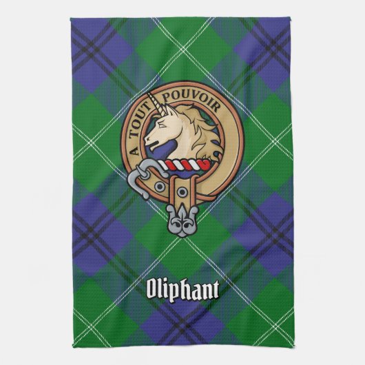 Clan Oliphant Crest over Tartan keukenhanddoek (Verticaal)