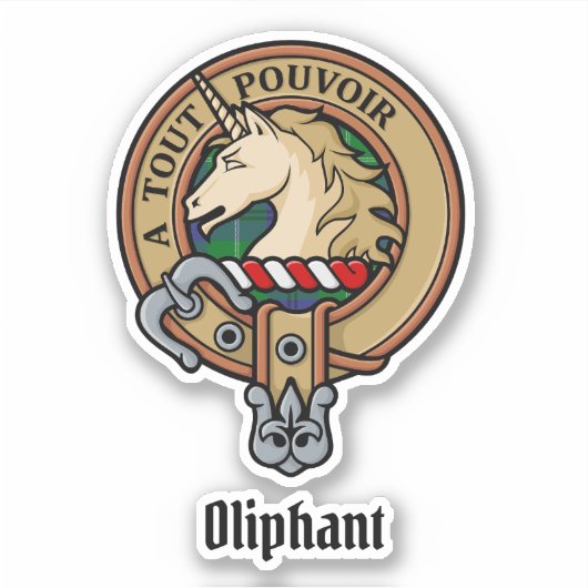 Clan Oliphant Crest over Tartan Sticker (Voorkant)