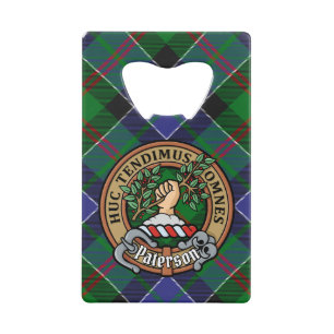 Clan Paterson Crest over Tartan Creditkaart Flessenopener