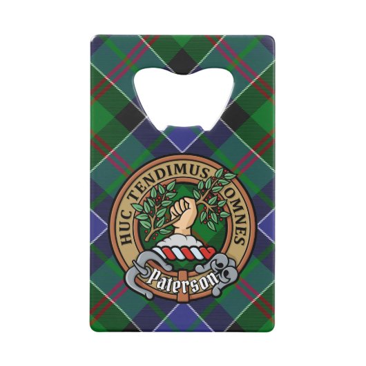 Clan Paterson Crest over Tartan Creditkaart Flessenopener (Voorkant)
