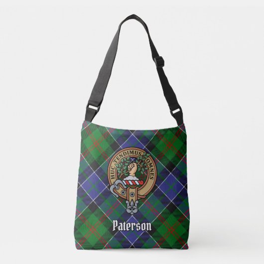 Clan Paterson Crest over Tartan Crossbody Tas (Voorkant)