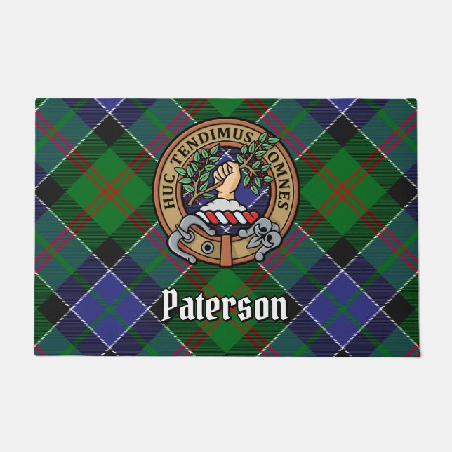 Clan Paterson Crest over Tartan Deurmat (Voorkant)