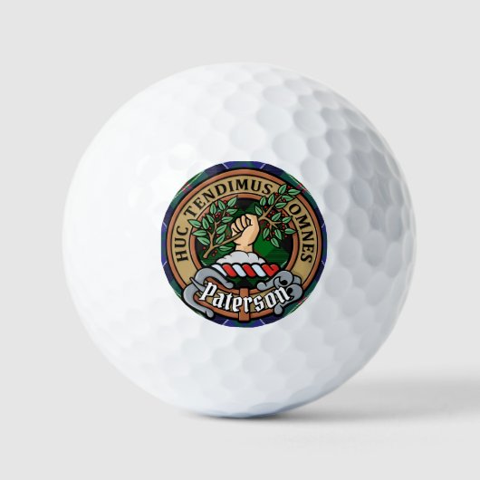 Clan Paterson Crest over Tartan Golfballen (Voorkant)