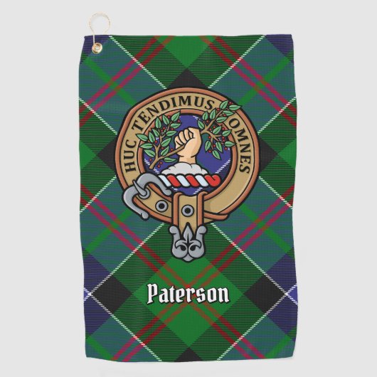 Clan Paterson Crest over Tartan Golfhanddoek (Voorkant)