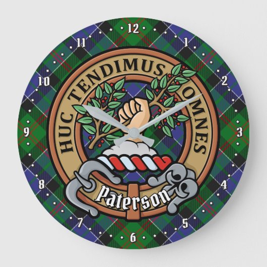 Clan Paterson Crest over Tartan Grote Klok (Voorkant)