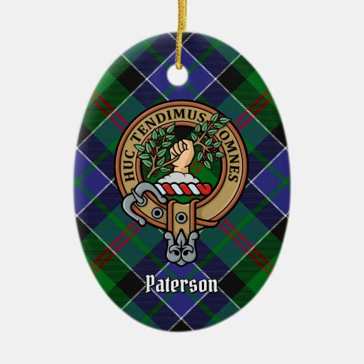 Clan Paterson Crest over Tartan Keramisch Ornament (Voorkant)