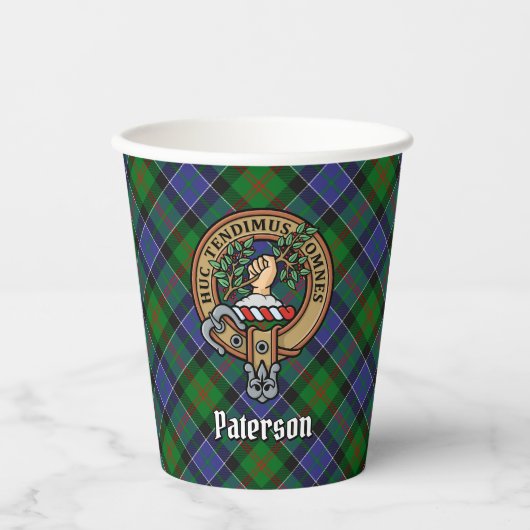 Clan Paterson Crest over Tartan Papieren Bekers (Voorkant)