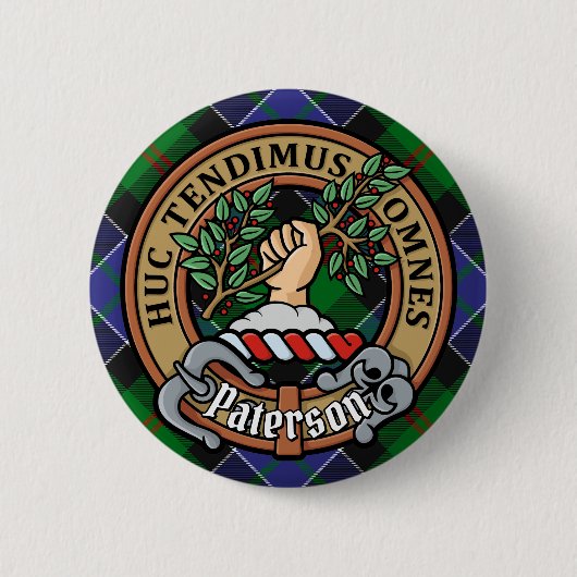 Clan Paterson Crest over Tartan Ronde Button 5,7 Cm (Voorkant)