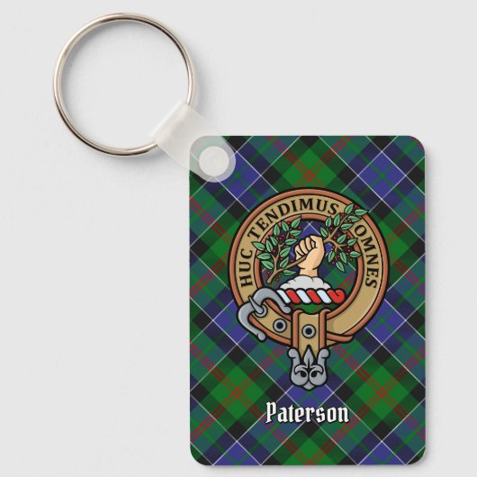 Clan Paterson Crest over Tartan Sleutelhanger (Voorkant)