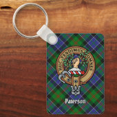 Clan Paterson Crest over Tartan Sleutelhanger (Voorkant)