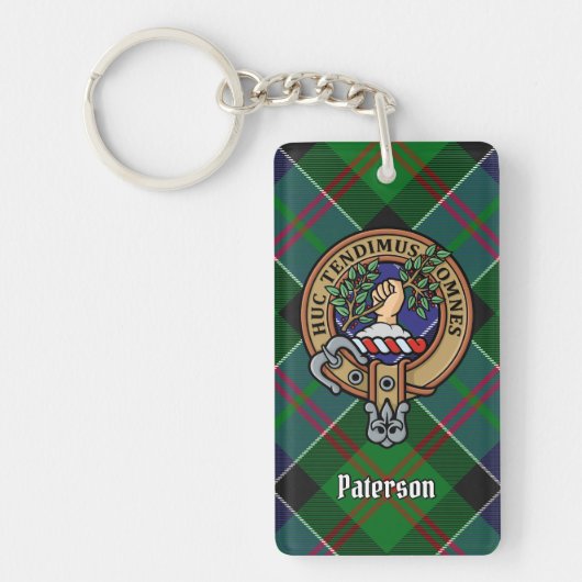 Clan Paterson Crest over Tartan Sleutelhanger (Voorkant)