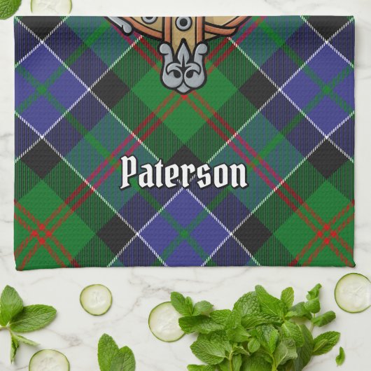 Clan Paterson Crest over Tartan Theedoek (Gevouwen)