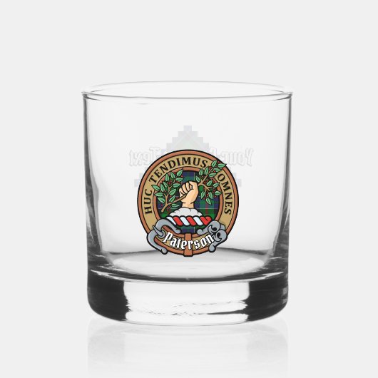 Clan Paterson Crest over Tartan Whisky Glas (Voorkant)