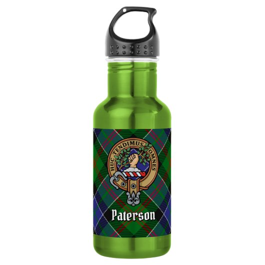 Clan Paterson Wapen over Tartan Waterfles (Voorkant)