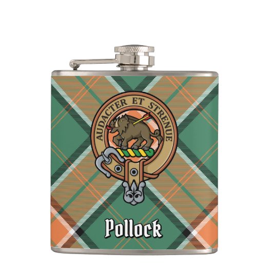 Clan Pollock Crest Flask Heupfles (Voorkant)
