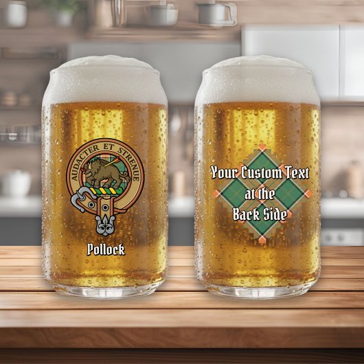 Clan Pollock Crest over Tartan Blikvorm Glas