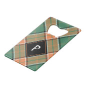 Clan Pollock Crest over Tartan Creditkaart Flessenopener (Voorkant Gekanteld)