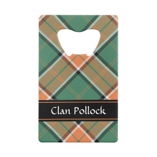 Clan Pollock Crest over Tartan Creditkaart Flessenopener (Achterkant)