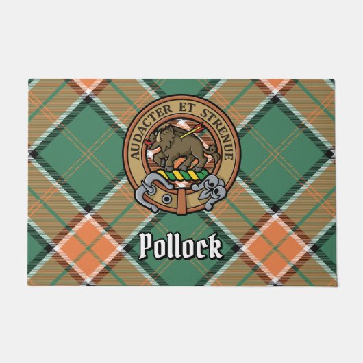 Clan Pollock Crest over Tartan Deurmat (Voorkant)