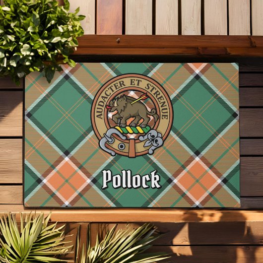 Clan Pollock Crest over Tartan Deurmat