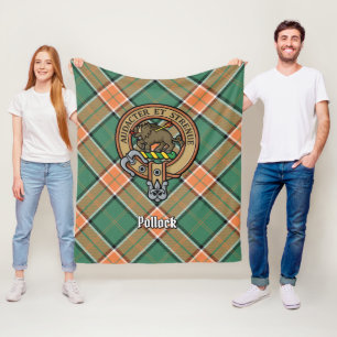 Clan Pollock Crest over Tartan Fleece Deken